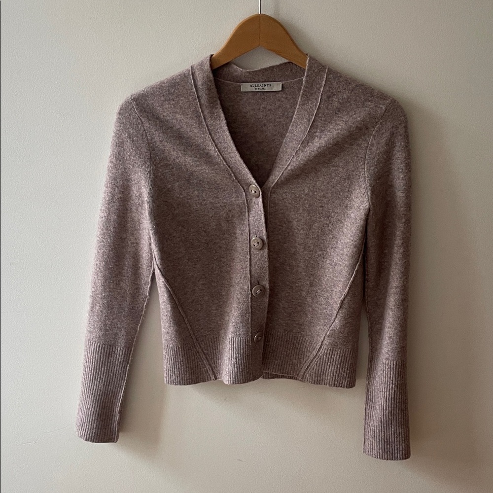 All Saints Women's Dusty Mauve V-Neck Button Cardigan